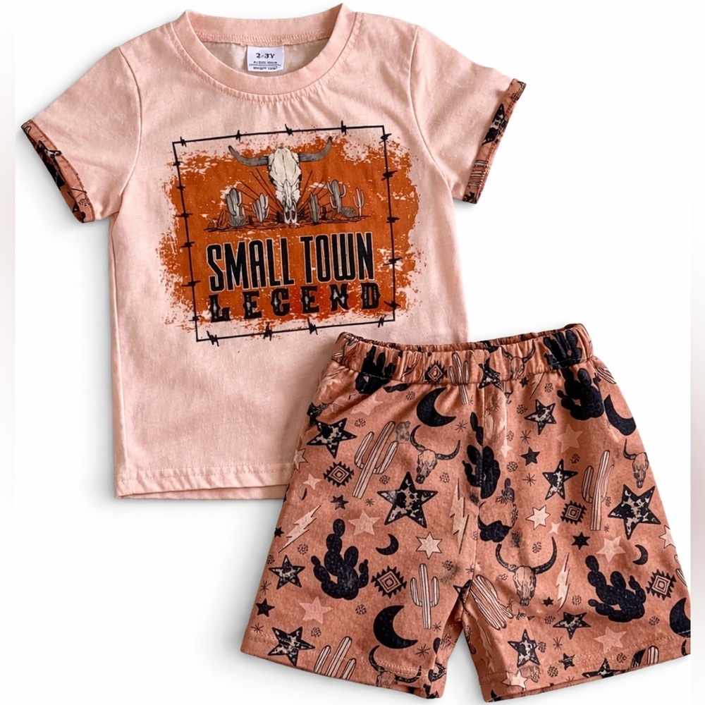 Toddler Western Outfit 2T | “Small Town Legend” Tee & Cactus Print Shorts Set